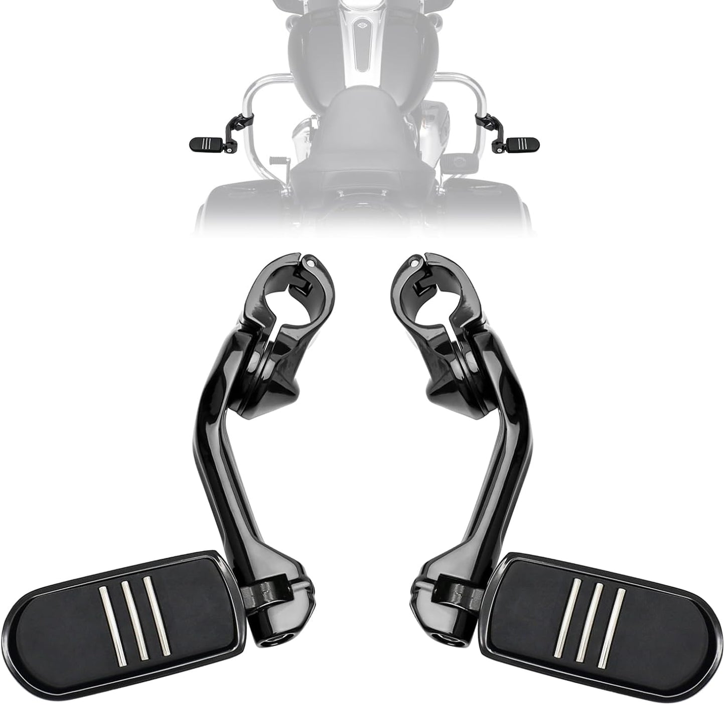 1.25" Highway Footpegs, Motorcycle Adjustable Footrest for Harley Davidson Touring Road King Road Glide Street Glide Electra Glide Dyna Sportster Softail 1 1/4" Engine Guard, Black