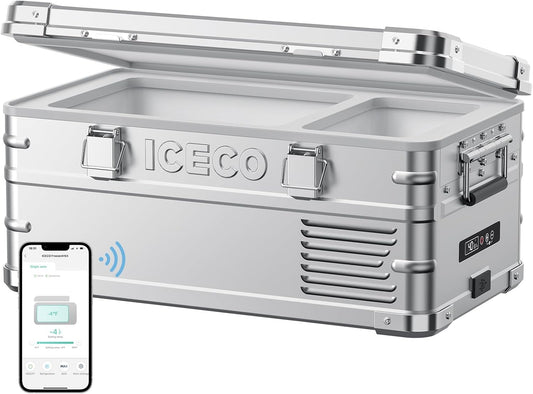 ICECO APL20 12 Volt Car Refrigerator, 21 Qts Light Duty Aluminum 12V Portable Fridge Freezer, Electric Cooler with SECOP Nano Compressor, -4℉~68℉, 12/24V DC, 100-240V AC for RV, Truck, Camping