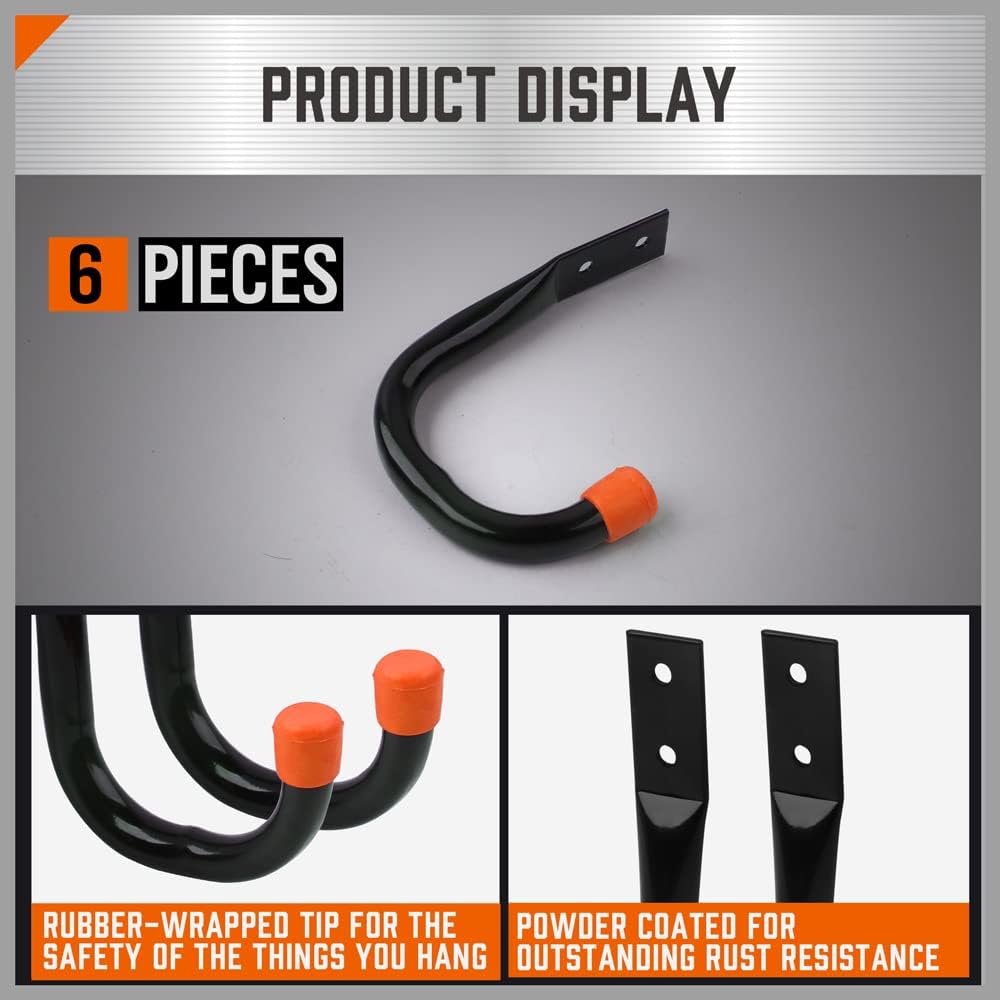 HORUSDY 6 Pack Garage Hooks, Utility Hooks, Garage Hook Heavy Duty Wall Hook (Black)