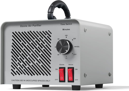 120,000mg/h 0zone Generator High Capacity Ozone Machine & Negative Ion Air Purifier for Home, Car, Pet Odor Removal, O3 Odor Eliminator up to 2,500 Sq. Ft.(Silver)