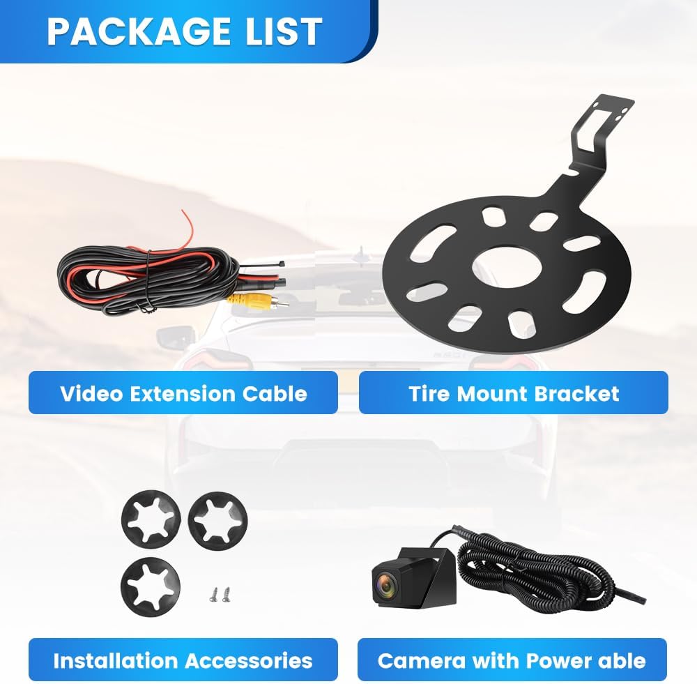 Backup Camera for Jeep Wrangler JK JKU Rubicon Sahara Sport Unlimited 2007-2018, Wide Angle Rear View Reverse Parking Off-Road Wheel Mount Camera