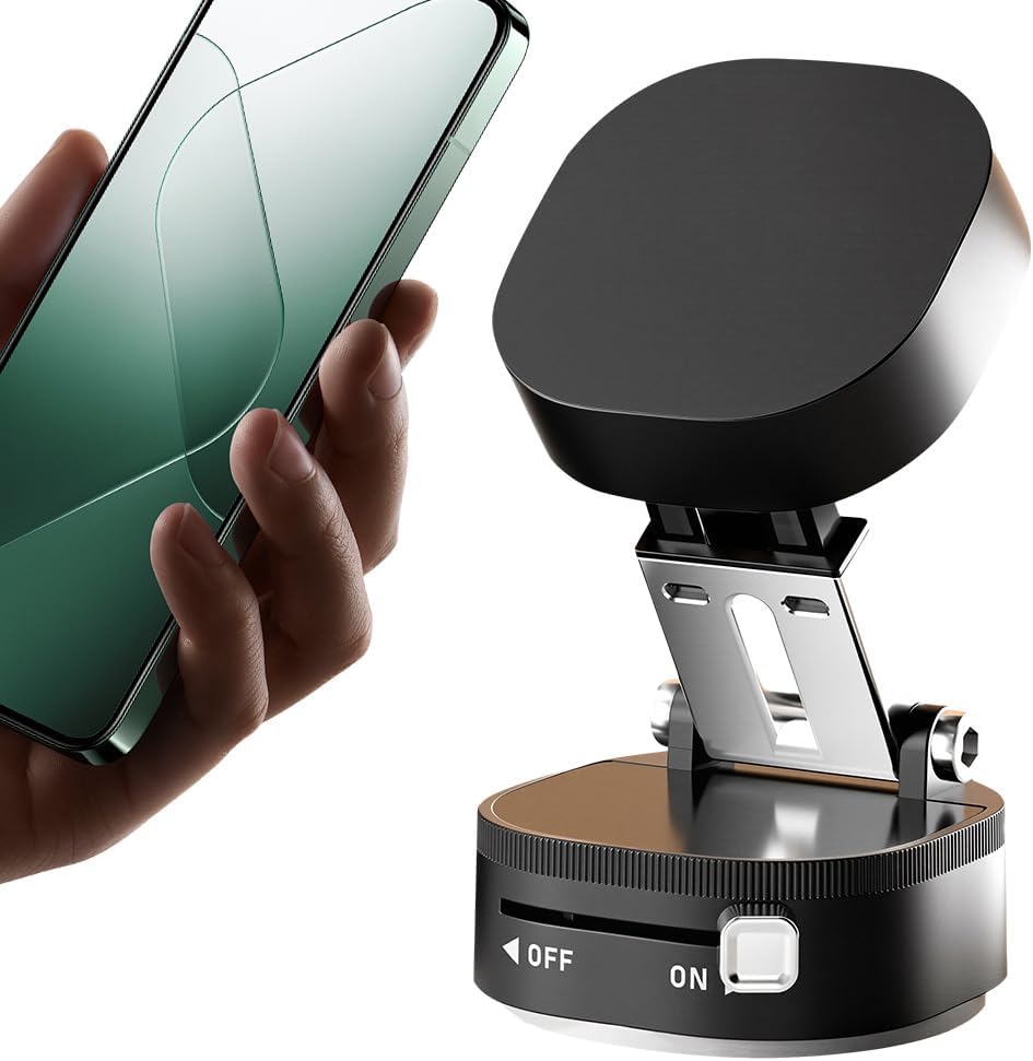 360° Adjustable Vacuum Magnetic Phone Holder,Upgraded Strong Suction Portable Magnetic Car Phone Stand,Universal Magnetic Phone Mount for Cars/Gyms/Indoor/Outdoor (Black)