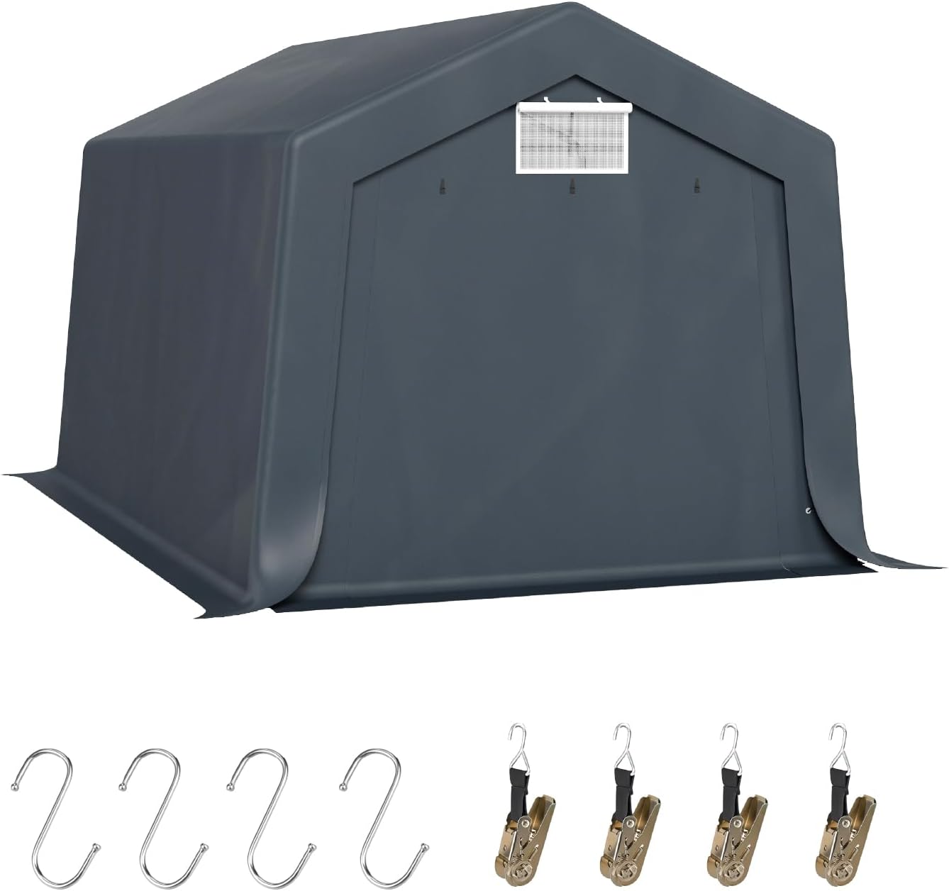 GREEN PARTY Storage Shelter Shed, 10x15 ft Portable Shed Outdoor Carport with Roll-up Zipper Door & Vents, Outdoor Storage Shed Portable Garage for Motorcycle, Bike, Waterproof & UV Protected, Gray