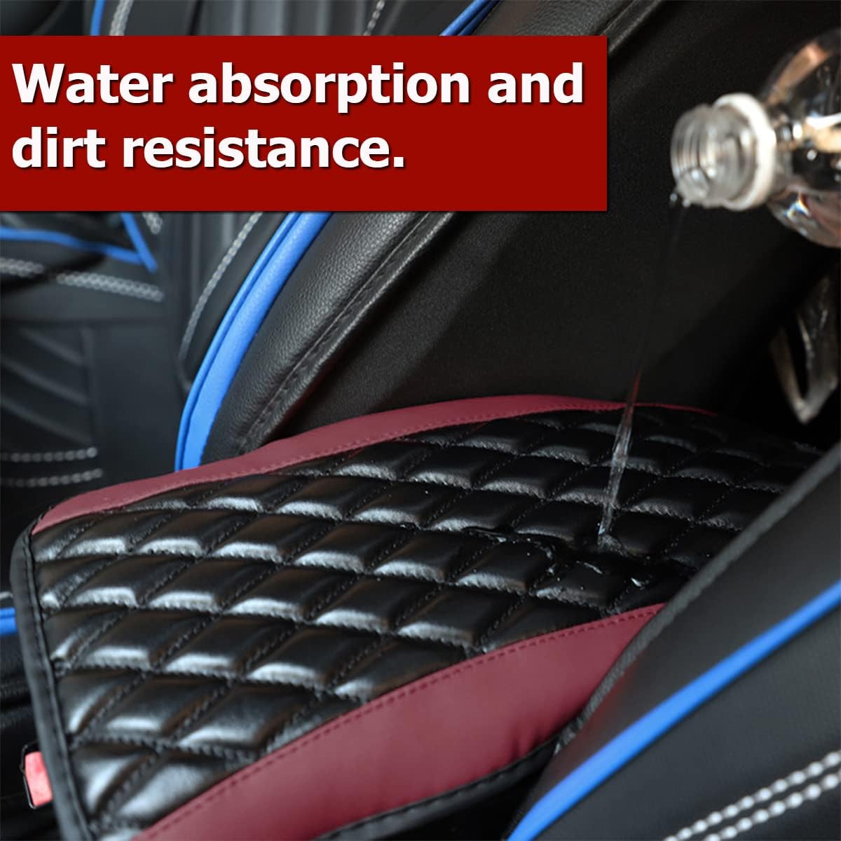 Car Center Console Cushion Pad, Universal Leather Waterproof Armrest Seat Box Cover Protector,Comfortable Car Decor Accessories Fit for Most Cars, Vehicles, SUVs (Wine Red)