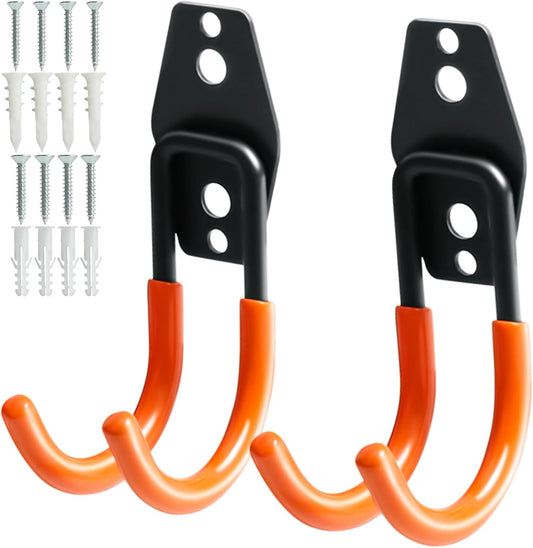 KURUI Heavy Duty Garage Hooks for Hanging, 2 Pack Metal Garage Organization Hooks, Garage Storage Hooks for Ladder Extension Cord Cable, Wall Mount Small Utility Hooks, Garden Tool Organizer/Hanger