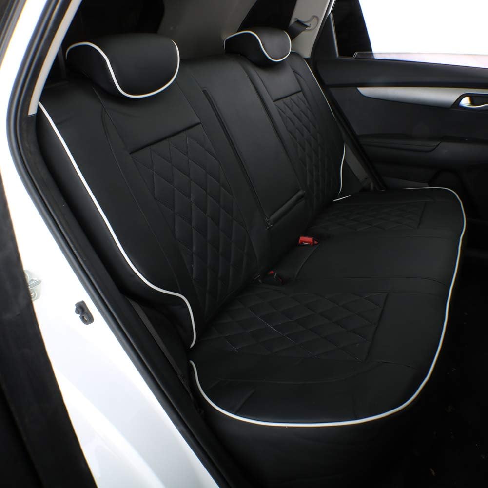 EKR Sportage Seat Covers Custom Fit for KIA Sportage Hybrid EX/SX Prestige & Plug-in Hybrid X-Line/X-Line Prestige 2023-2026 Leather Car Seat Cover Full Set-Faux Leather (Black with White Piping)