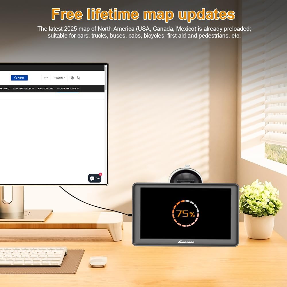GPS Navigator for Car 7 inch Touch Screen Voice Prompts Turn Direction Speed Limit Warning Free Update Map