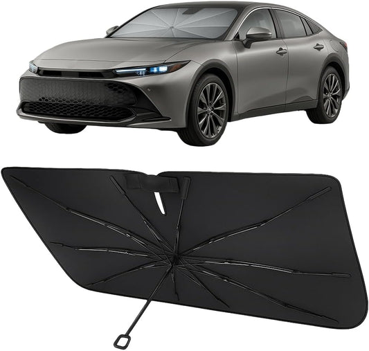 Proadsy Windshield Sun Shade Umbrella for Toyota Crown 2023-2025 2026 Foldable Car Umbrella Sunshade with Soft TPU Handle Spring Structure Crystal Cooling Material Protect Car from Rays & Heat