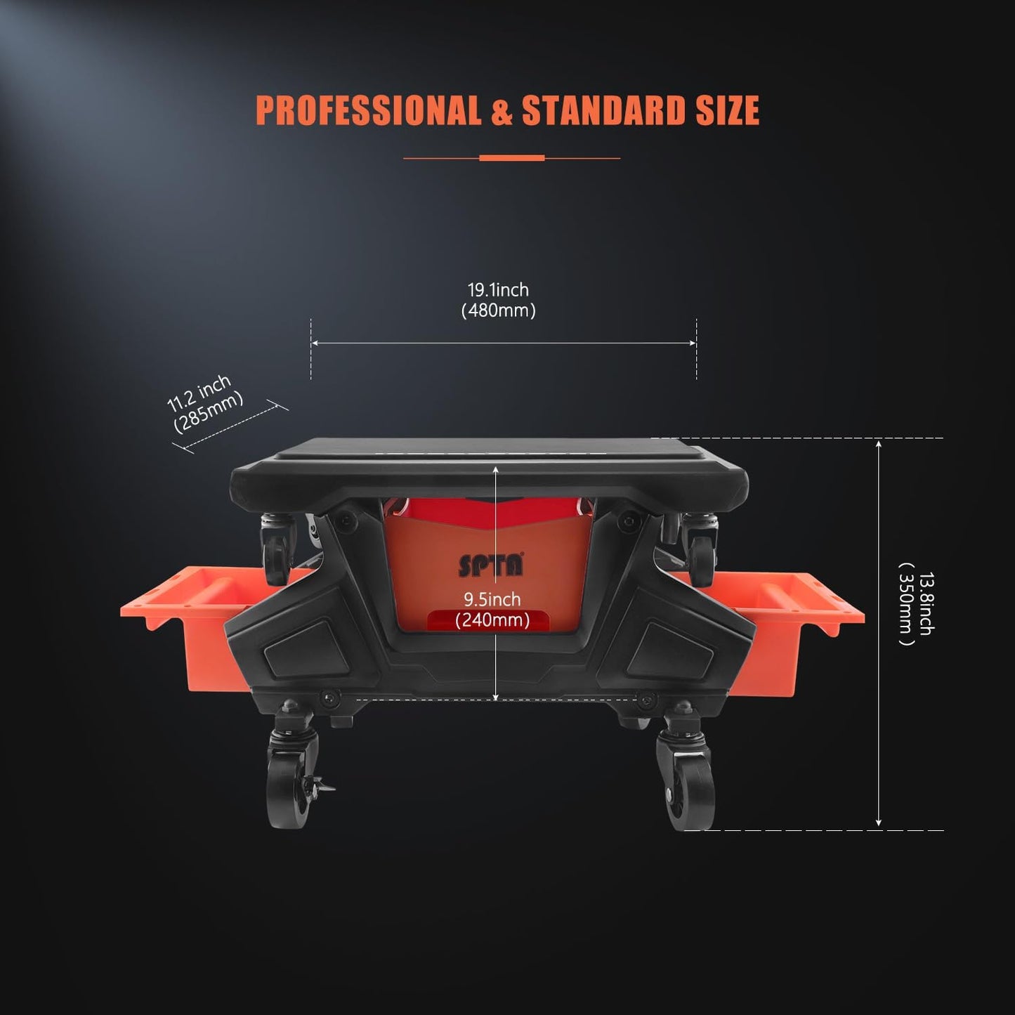 SPTA Automotive Mobile Rolling Mechanics Stool - Heavy Duty Roller Creeper Seat Soft Rubber Cushion Brake Wheels Storage Drawers Tray Roller Seat for Home DIY Garage Car Detail, 330lb Load Bear -PT161