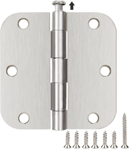 12 Pack Interior 3.5" Brushed Nickel Door Hinges for Doors 3 1/2 Inch Rounded 5/8" Noise Free Residential Standard Hinge for Study Spare/Play/Lounge/Bed Room,Walk-in Closet,DIY Table,Celler,Balcony