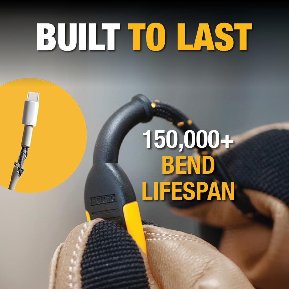 DEWALT Heavy Duty USB to Lightning Cable [Apple MFi Certified] Durable iPhone Charger, Lightning Cables, Fast Charging iPhone Charger Cord Compatible w/iPhones 14/13/12/11 Pro Max iPad AirPods, 10FT