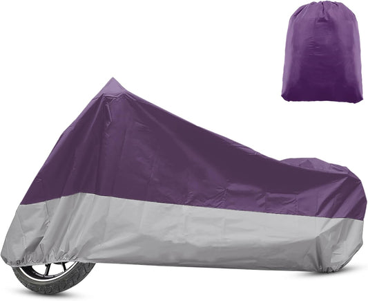 X AUTOHAUX Motorcycle Cover for Harley Davidson for Honda for Suzuki All Season Waterproof Outdoor Protection Motorbike Cover Fits Up to 104.33'' Motorcycles Cover XXL Purple Silver Tone