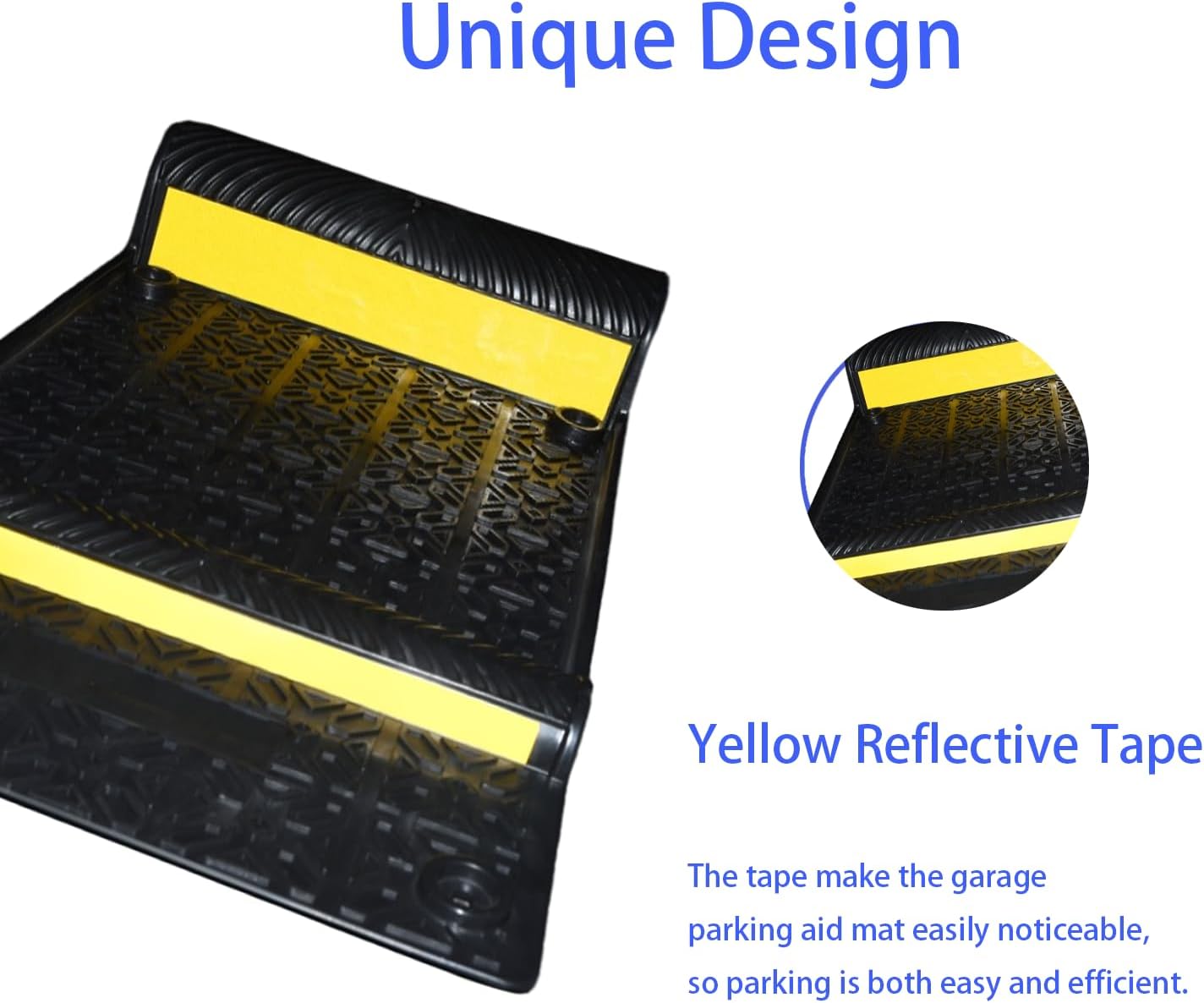 4 Pack Parking Mats for Garage Floors,21.6" X11.4" Durable Rubber Car Parking Guide Mat-Wheel Stopper with Reflective Yellow Strips,Garage Floor Stop Aid for Cars, Trucks, Indoor/Outdoor,Black