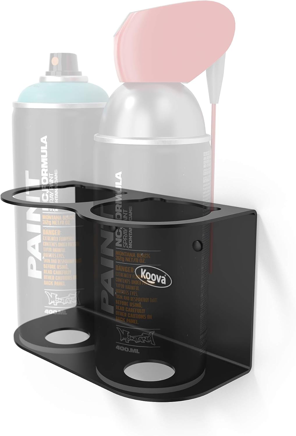Koova 2 Aerosol Spray Can Holder | Easy Install Wall Mount | Heavy-Duty Powder Coated Steel Storage Rack for Garage & Home | Craft Workspace Paint Bottle Organizer | Hardware Included | USA Made