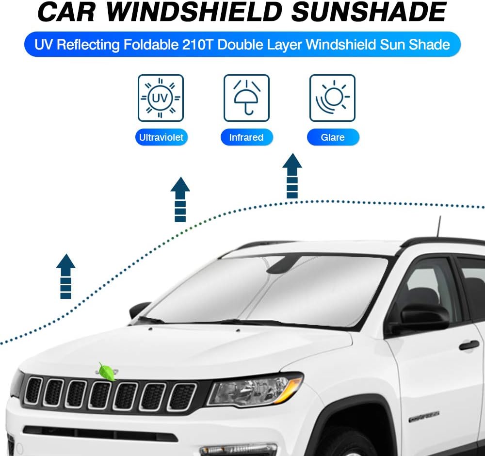 KUST Windshield Sun Shade for 2017-2024 Jeep Compass Accessories Window Sunshade Foldable Window Sun Visor Cover Blocks UV Rays Keep Your Car Cooler
