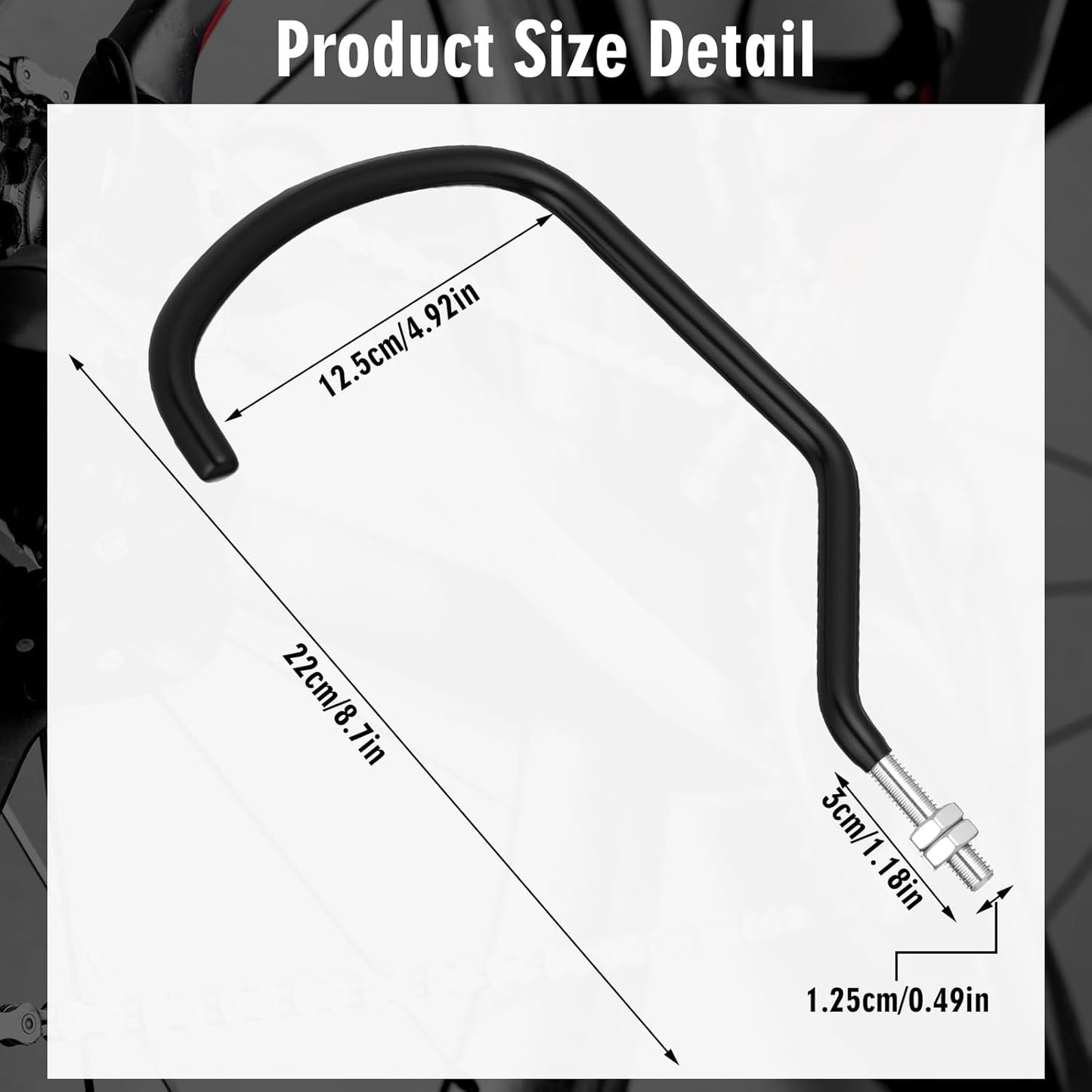 Shimeyao 4 Pcs Machine Thread Bicycle Storage Hook with Nut Heavy Duty Bike Hooks M10 x 1.5 Machine Threading Hook Rubber Coated Bicycle Hanger for Hanging Large Mountain Bike Tire (4.92 Inch,Black)