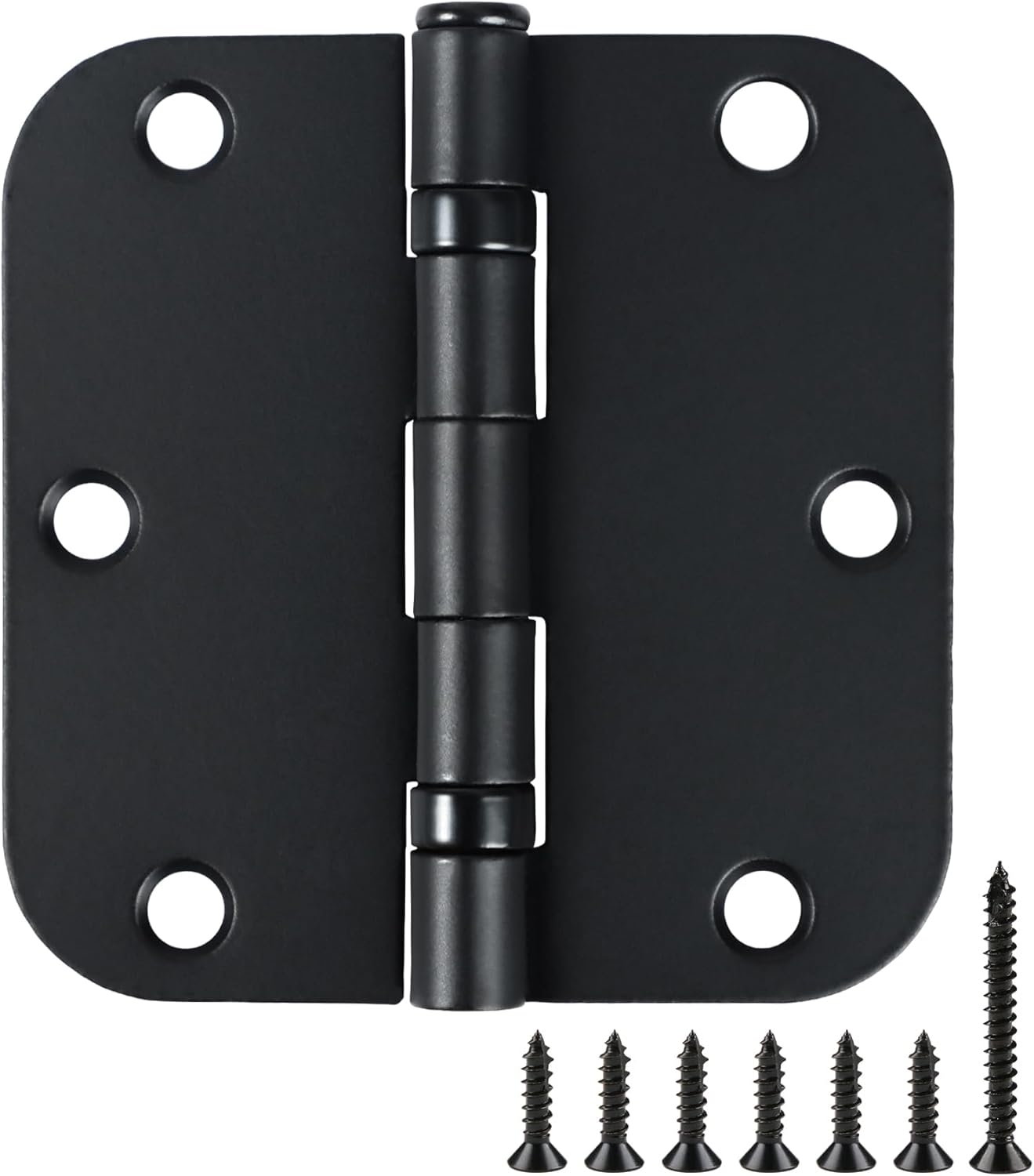 1 Pack Ball Bearing Door Hinges Matte Black 3.5 Inch 5/8" Radius Round Anti Squeak Interior 3-1/2"Flat Iron Bifold Standard Office Bedroom Indoor for Doors 3 ½" Hardware Home House Decor Accessories