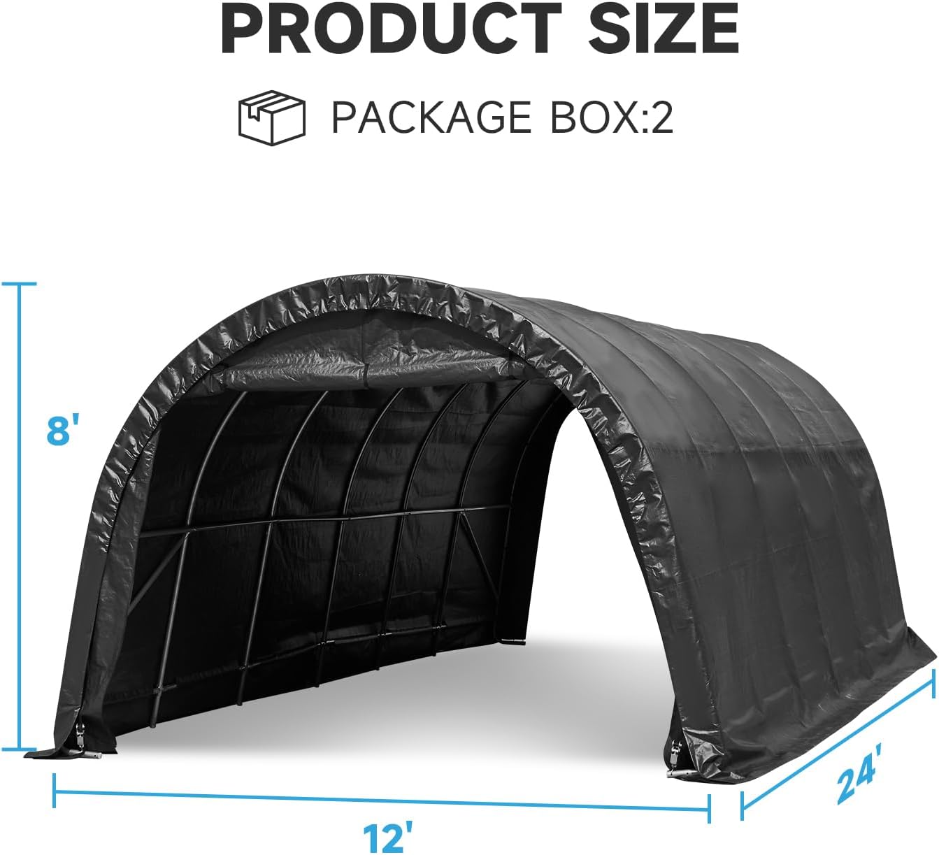 MELLCOM 12 x 24 FT Heavy Duty Carport, Portable Garage with Reinforced All-Steel Frame and Round Style Roof, Anti-Snow All Covered Car Canopy Outdoor Waterproof Storage Shelter for Car, Truck, Boat