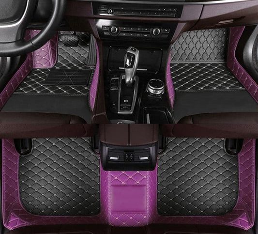 Custom All-Weather Protection Leather Car Floor Mats for Cars Sedan SUV Sports Car Waterproof Floor Mat (Black+Purple)