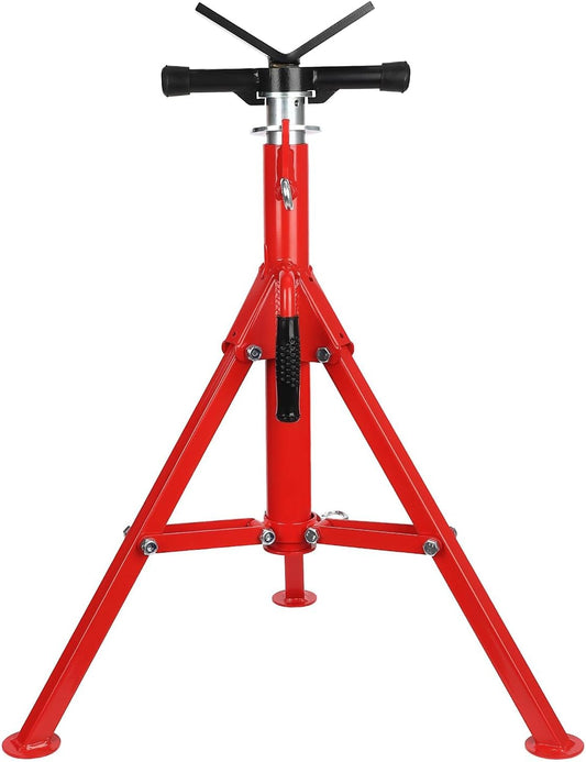 V-Head Pipe Jack Stand, 2500 Lbs Heavy-Duty Steel Pipe Stand with Adjustable Height 28"-52", Folding Design & Secure V-Head Support for Welding, Automotive & Construction Projects, Red