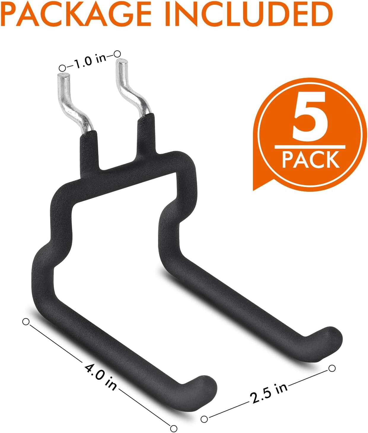 LIGHT DUST Utility Heavy Duty Pegboard Hooks - 5Pack Peg Board Accessories for Hanging Tools Fit 1/4" Peg Holes - Pegboard Organizer Large Tool Holders for Garage Workshop Shed