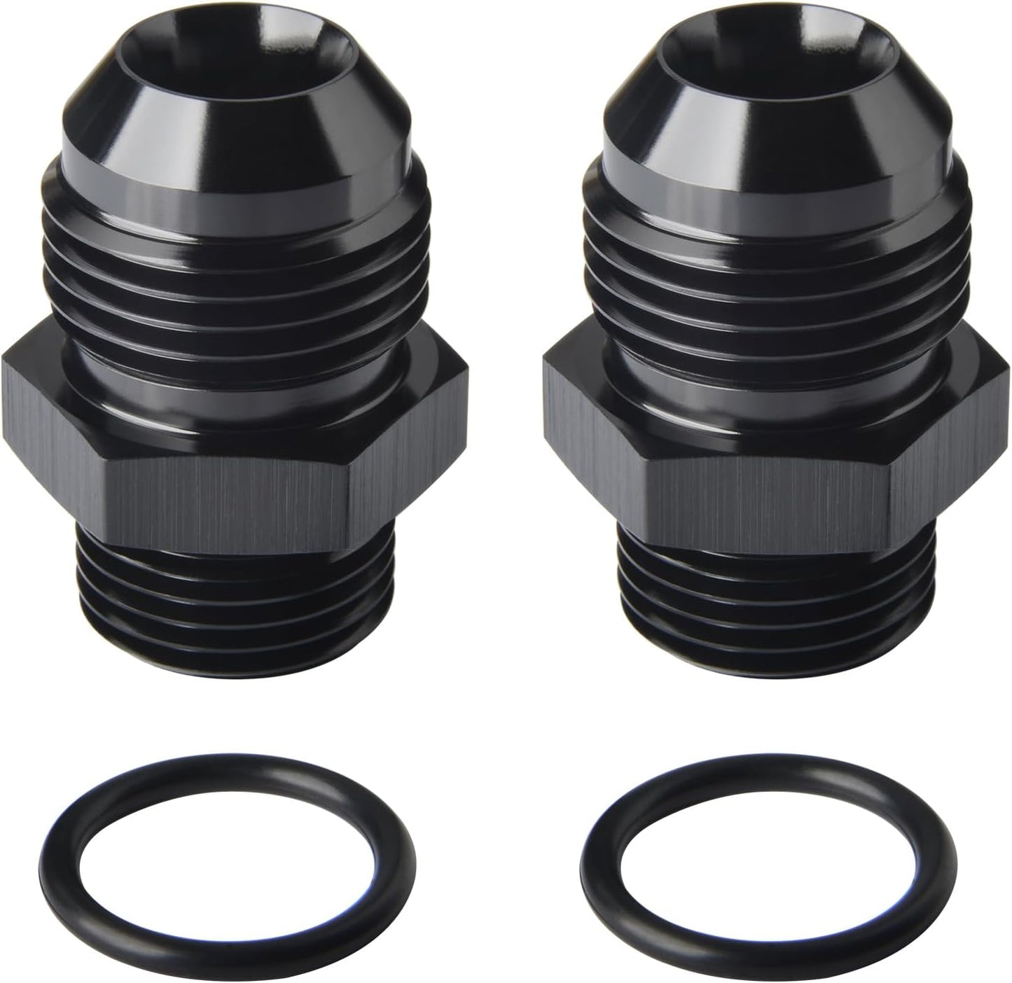 12AN Male Flare to 8AN 8 ORB O-ring Boss Fuel Rail Adapter Fitting Aluminum Black, Pack of 2