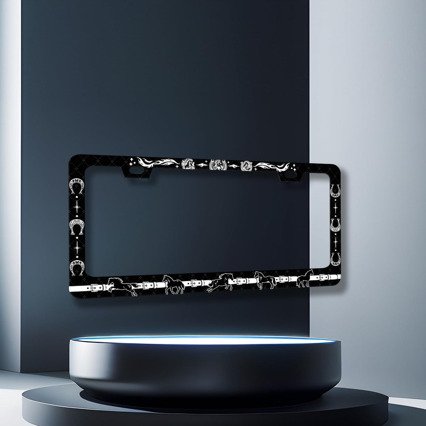 Horse License Plate Frame Horseshoe License Plate Holder for Front and Rear Car Tags Stainless Steel Auto Parts Animal Funny License Plate for Men Women Decoration with Screws 12" x 6" s