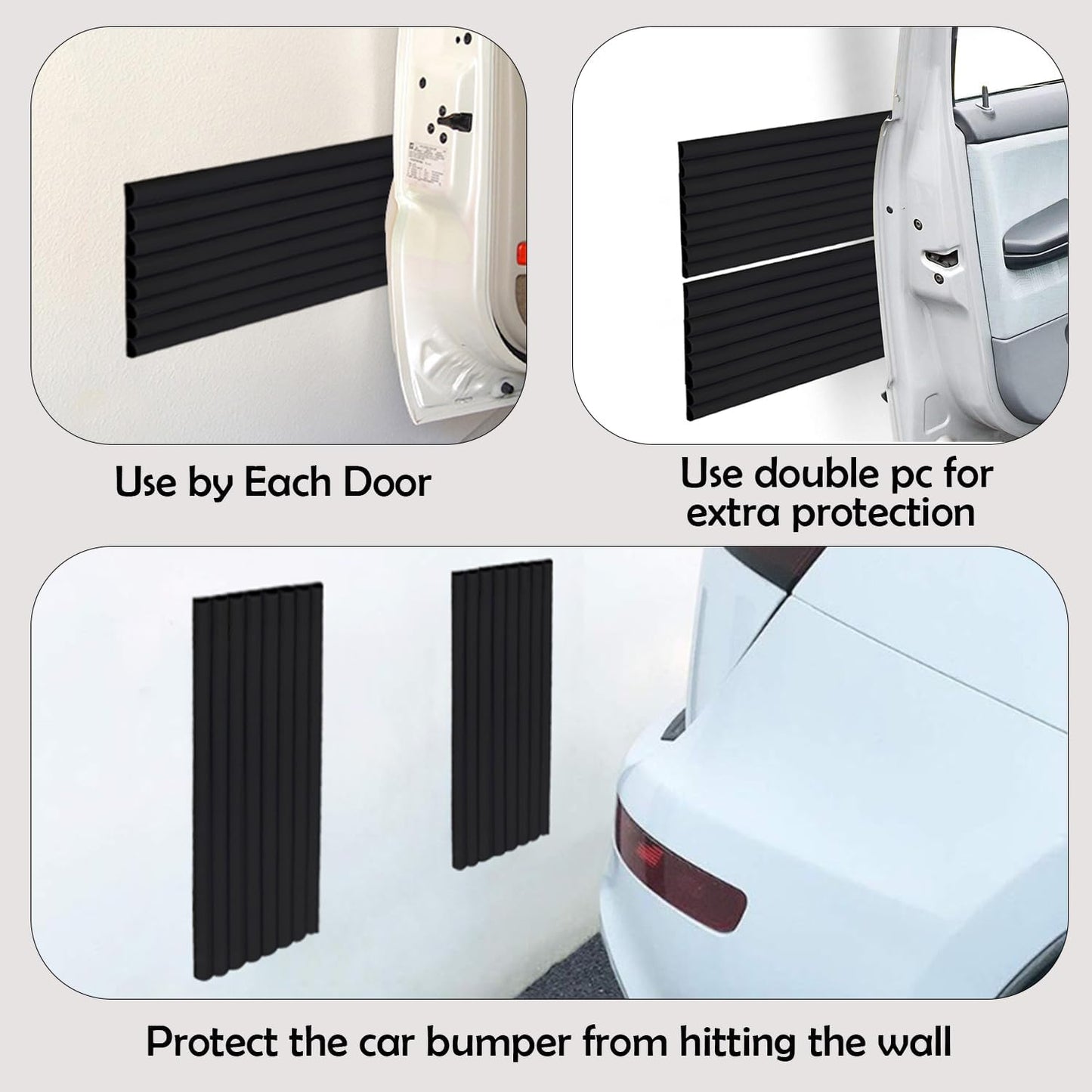 RUBBER BOND Garage Wall Protectors 8 Pack - 4x15 Inches Strong Self-Adhesive Rubber Bumper Protectors for Garage Walls - Anti-Scratch and Waterproof (Black)