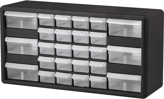 Akro-Mils 26-Drawer Plastic Drawer Storage Cabinet for Garage Organization, Bead Organizer, Building Bricks Storage, Teacher Toolbox, Makeup Organizer, 20-Inch W x 6-Inch D x 10-Inch H, 10126 Black