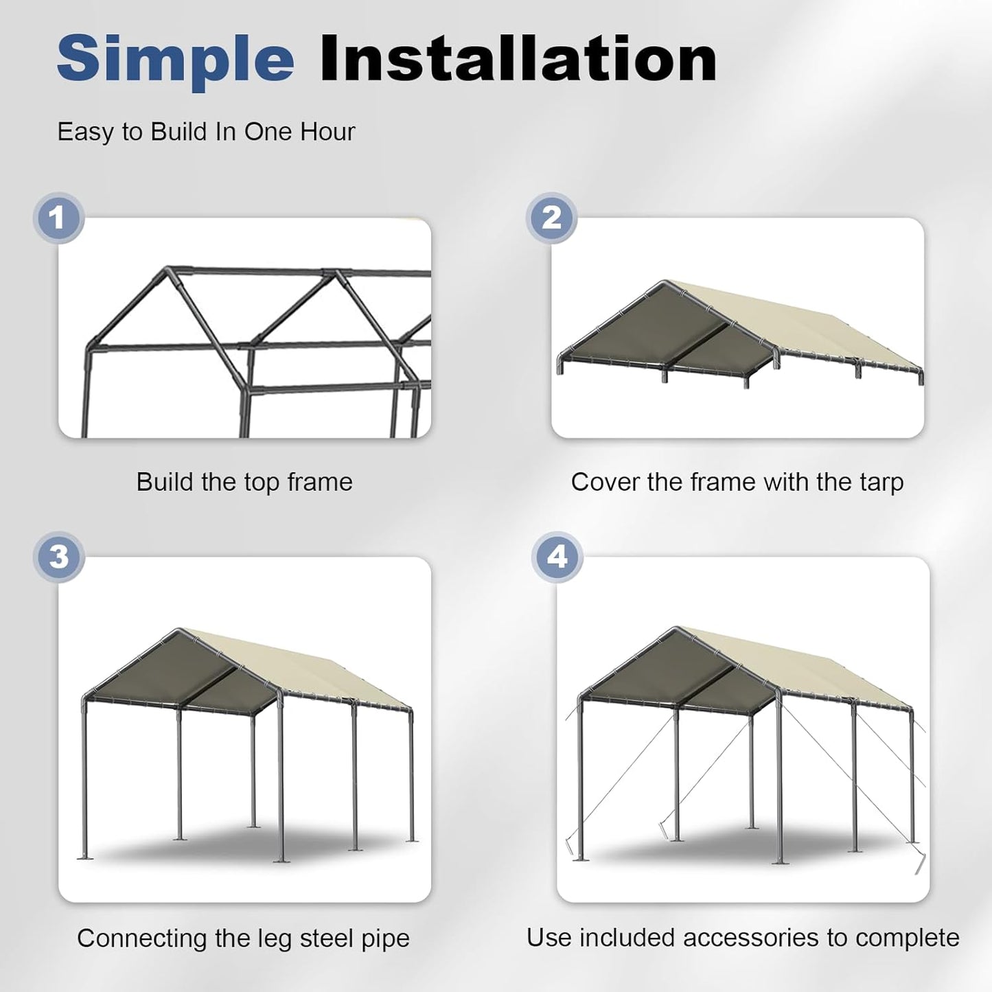 Carport 10x20ft Heavy Duty Car Tent, Portable Garage, Car Shelter, All-Season Tarp Tent for Car, Party，Beige