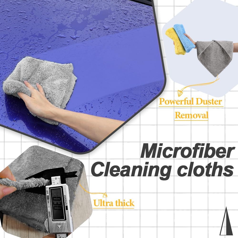 Drying Towels Car Detailing(Coral Fleece) Car Wash Cleaning Towel For Car Exterior and Interior ,Absorbent, Lint-Free, Extra Soft,Reusable and Durable,Microfiber Rags 16in x 16in-Grey 12 Packs