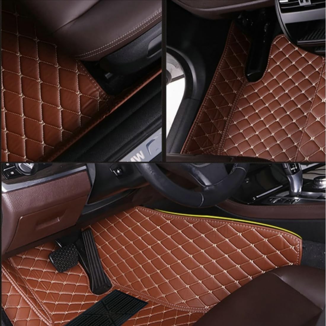 Custom Personalized Floor Mats for Cars，Luxury Full Coverage All Car Floor Mats，Anti-Slip Leather Car Mat Set ，Custom Floor Mats for 99% of Cars, Trucks & SUVs. (Blue and Brown)