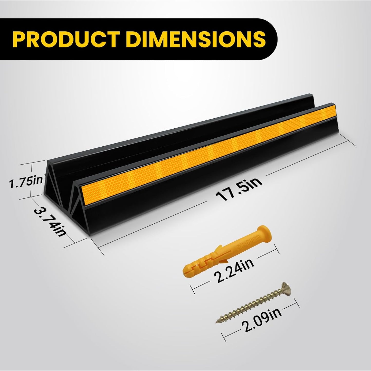 ROBLOCK 18" Parking Stopper for Garage, Car Stopper for Garage Precision Stopping, Heavy Duty Parking Block with Reflective Strips, Suitable for Car, SUV, Easy Install, 2 Packs