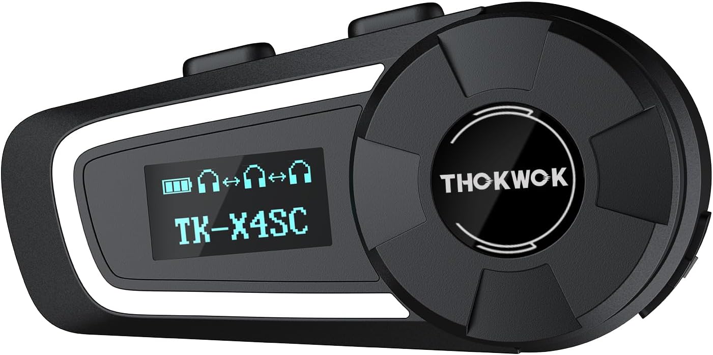 TK-X4SC Motorcycle Bluetooth Headset, 6 Riders 2000m Helmet Group Intercom with Music Share/Top-Tier Noise Reduction/LCD Screen,Universal Communication System Headphones(1 Pack)
