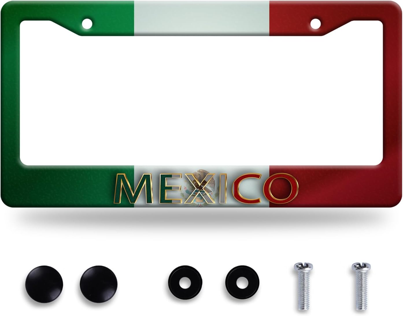 Mexico Flag License Plate Frame Personalise Mexican Funny License Plate Stainless Steel Flag License Plate Holder Car Accessory with Screws Car Decoration 12.3" x 6.3" for Men Women