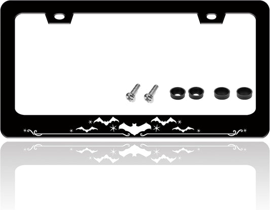 Bat License Plate Frame Funny Gothic Style License Plate Holder Animal for Front or Rear Car Tags Reusable Durable Stainless Steel Car Decoration with Screws 6.3 X 12.2 Inch for Men Women