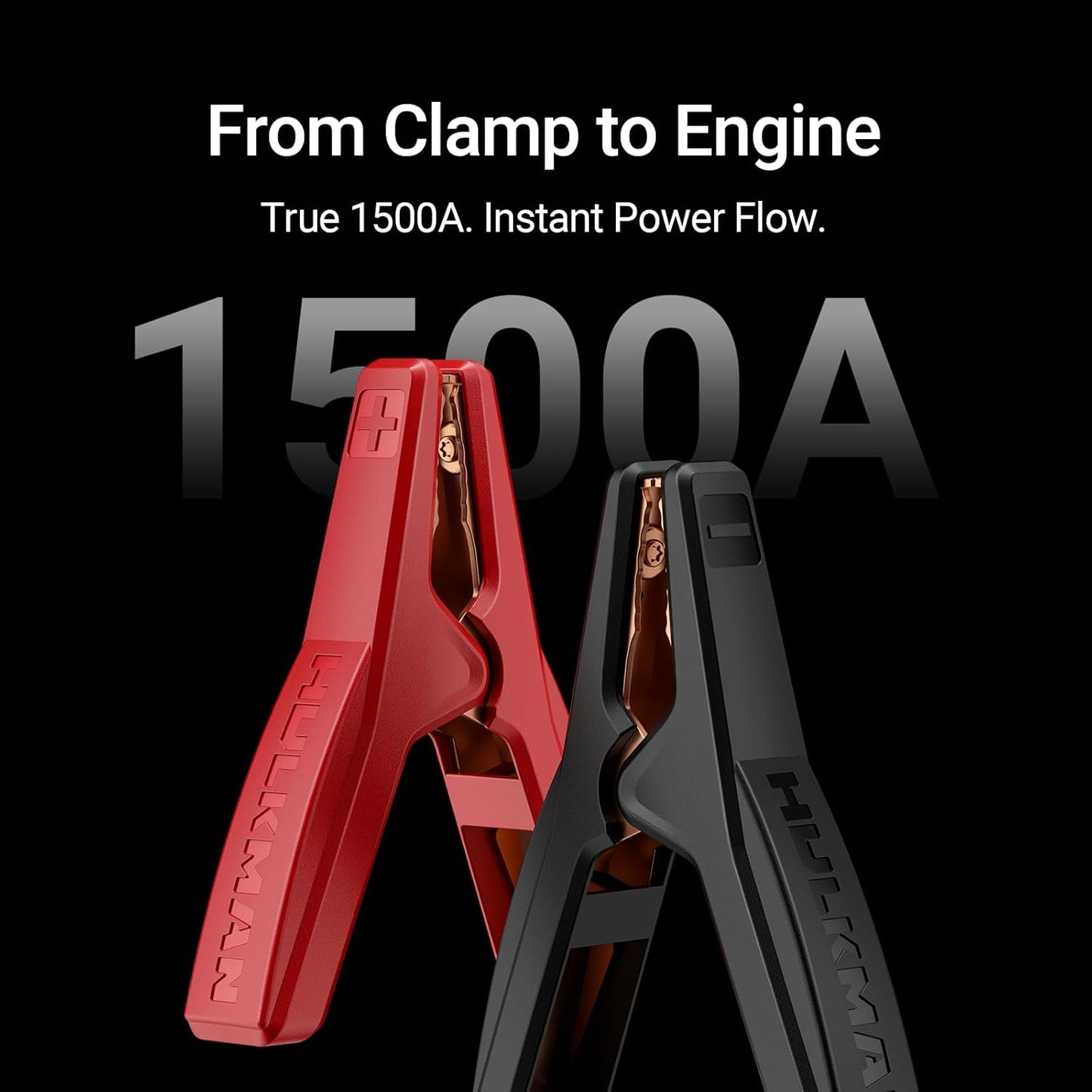 Hulkman Alpha Pro Solid Black, 1500A 44.4Wh Car Jump Starter Portable, High-Capacity Battery Booster & Jumper Cables, 3.3" Display Jump Box, PD65W in&Out, 12V Battery Pack for 7.5L Gas/4.5L Diesel