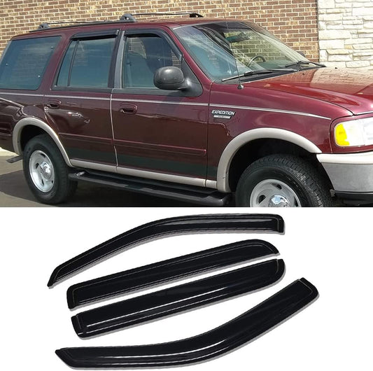 Side Window Wind Deflector,4pcs Out-Channel Tape-On Nice Rain Guards Set fit for 1997-2017 Ford Expedition,1998-2017 Lincoln Navigator 94233