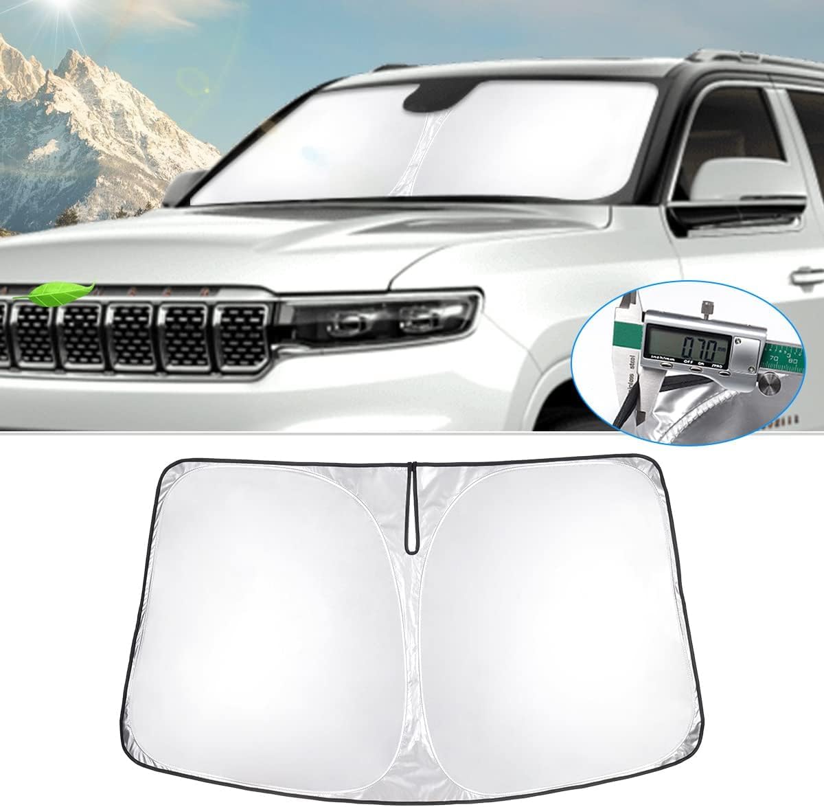 T TGBROS Windshield Sun Shade for Jeep Grand Wagoneer 2022-2024 2025 Accessories Foldable Sun Shield Reflective Polyester Window Shade Sun Visor Cover Block Heat and Sun Protection