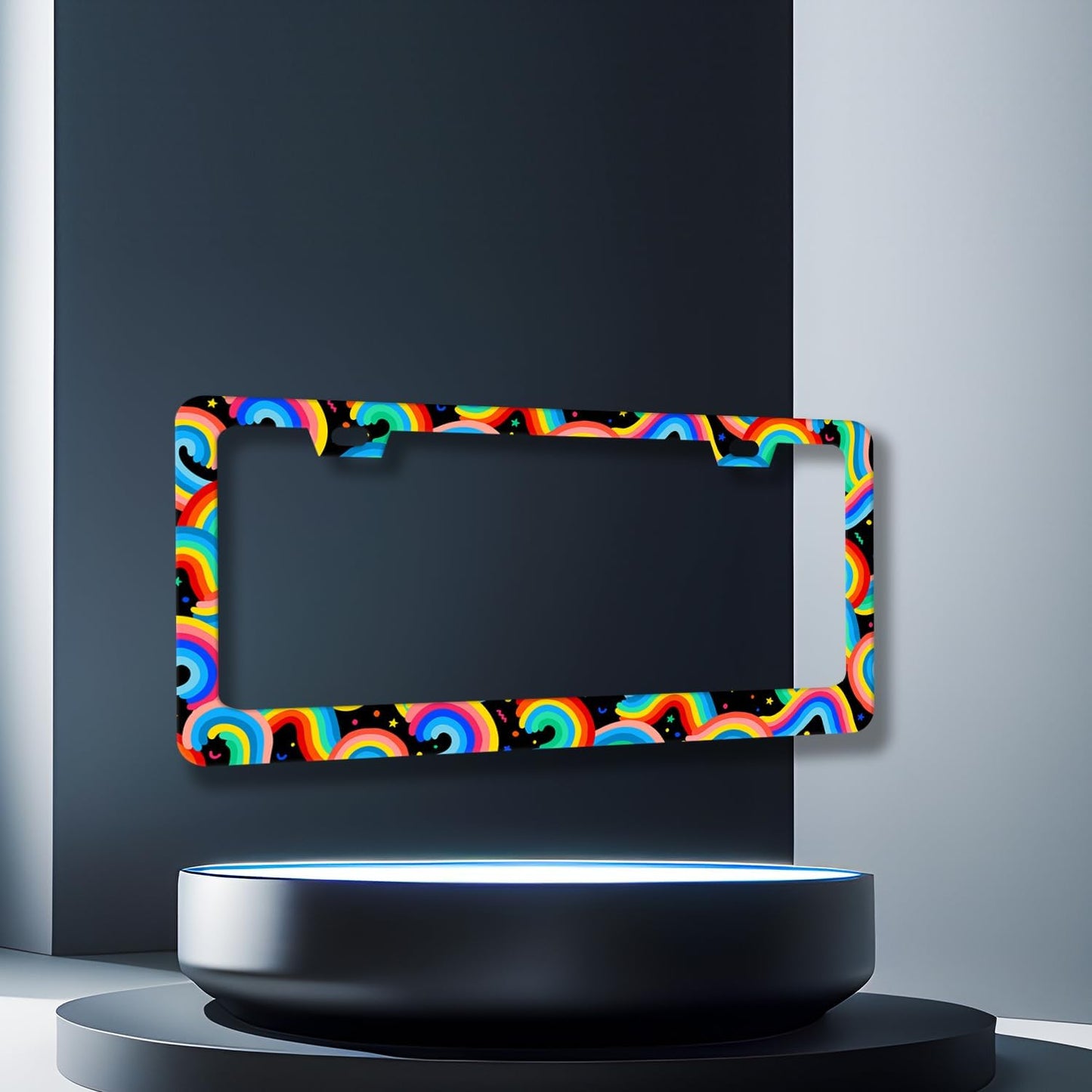 Boho Rainbow License Plate Frame Colorful License Plate Holder Stainless Steel Funny Colorful Car Accessories Decoration 6.3" X 12.3" with 2 Holes Screws