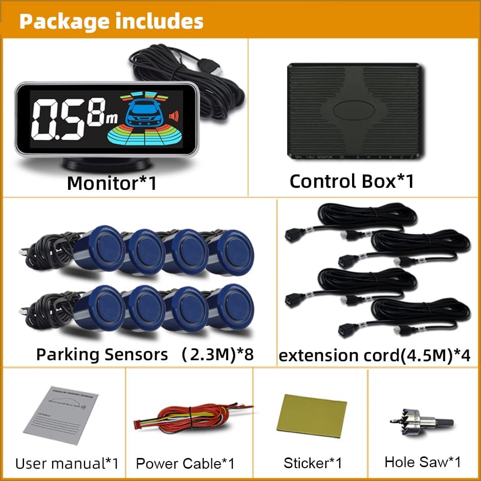 Car Parking Sensors Kit Reverse Radar parktronic System Auto Electronics Vehicle Back Assistant Reverse 8 Sensor (Dark Blue)