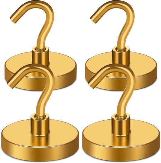 MIKEDE Magnetic Hooks,150LB Heavy Duty Magnets with Hook for Fridge, Super Strong Magnets Neodymium Extra Strength Industrial Hooks for Hanging, for Toolbox, Cruise(Yellow, 4 Pack)