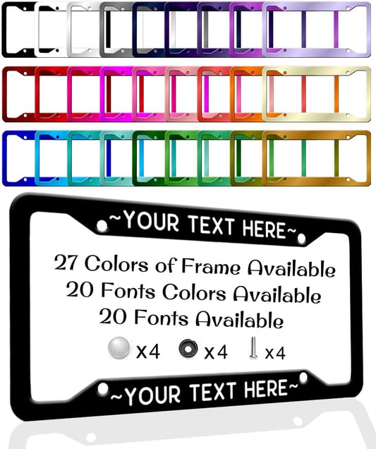 Personalized License Plate Frames Custom License Plate Holder 4 Holes Text Customizable Design Black Metal Chrome Car Tag Sign Funny Gift for Men Women Front or Back of Car Truck 6.3"x12.2"