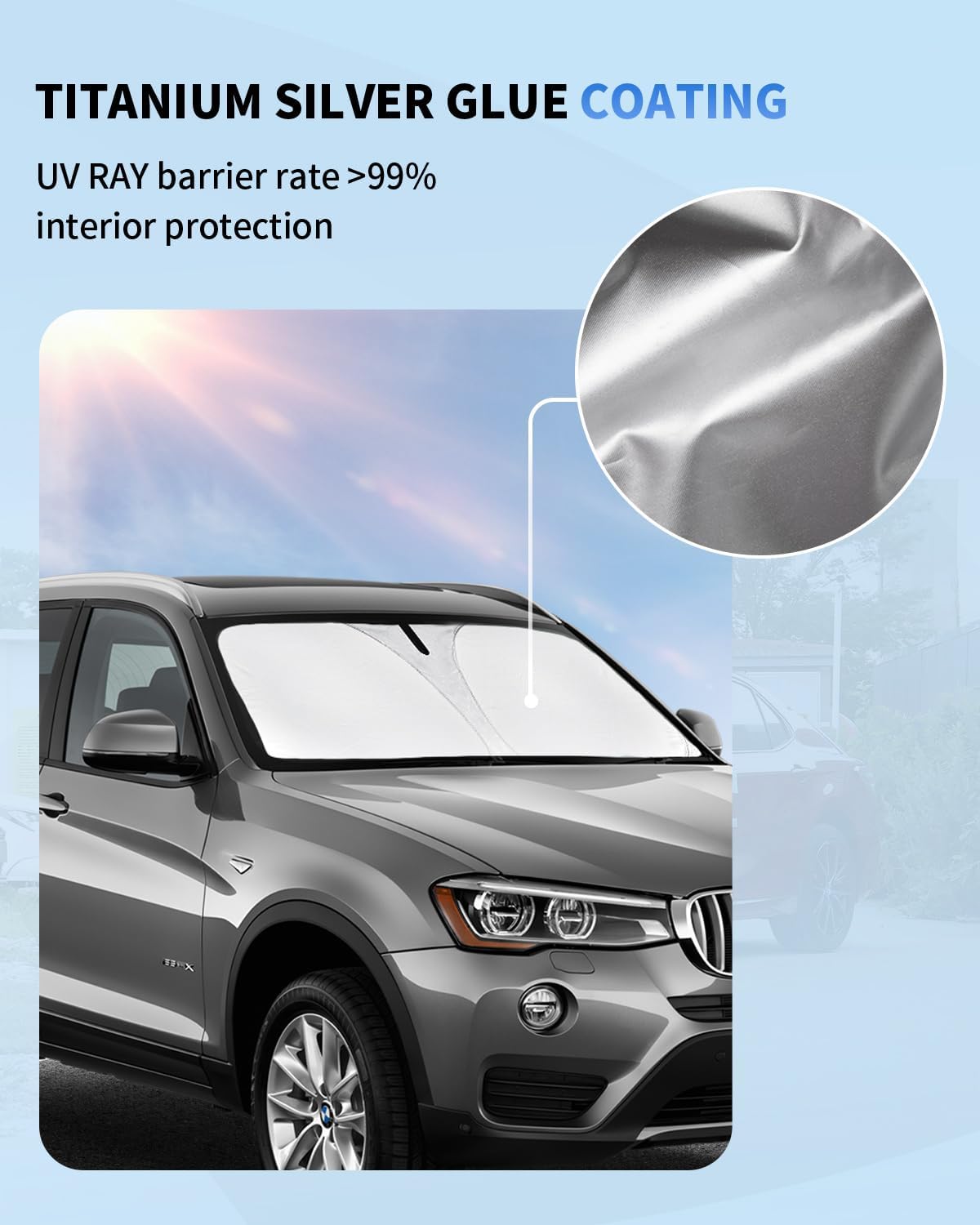 Windshield Sun Shade Sunshade for 2018-2024 BMW X3 Windshield Cover for 2023 2025 BMW X3 Base, xDrive28i, xDrive35i, M Sport SUV Accessories Foldable Sun Visor Protector Front Window UV Rays Blocker