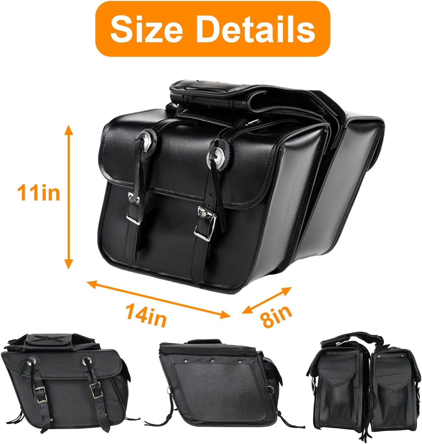 GARGOYLE BELLS Motorcycle Saddle Bags Leather Motorcycle Luggage Bag with Gun Holsters For Softails Sportsters and Choppers Tool Bags For Motorcycle (Black PVC, 14" x 8" x 11")