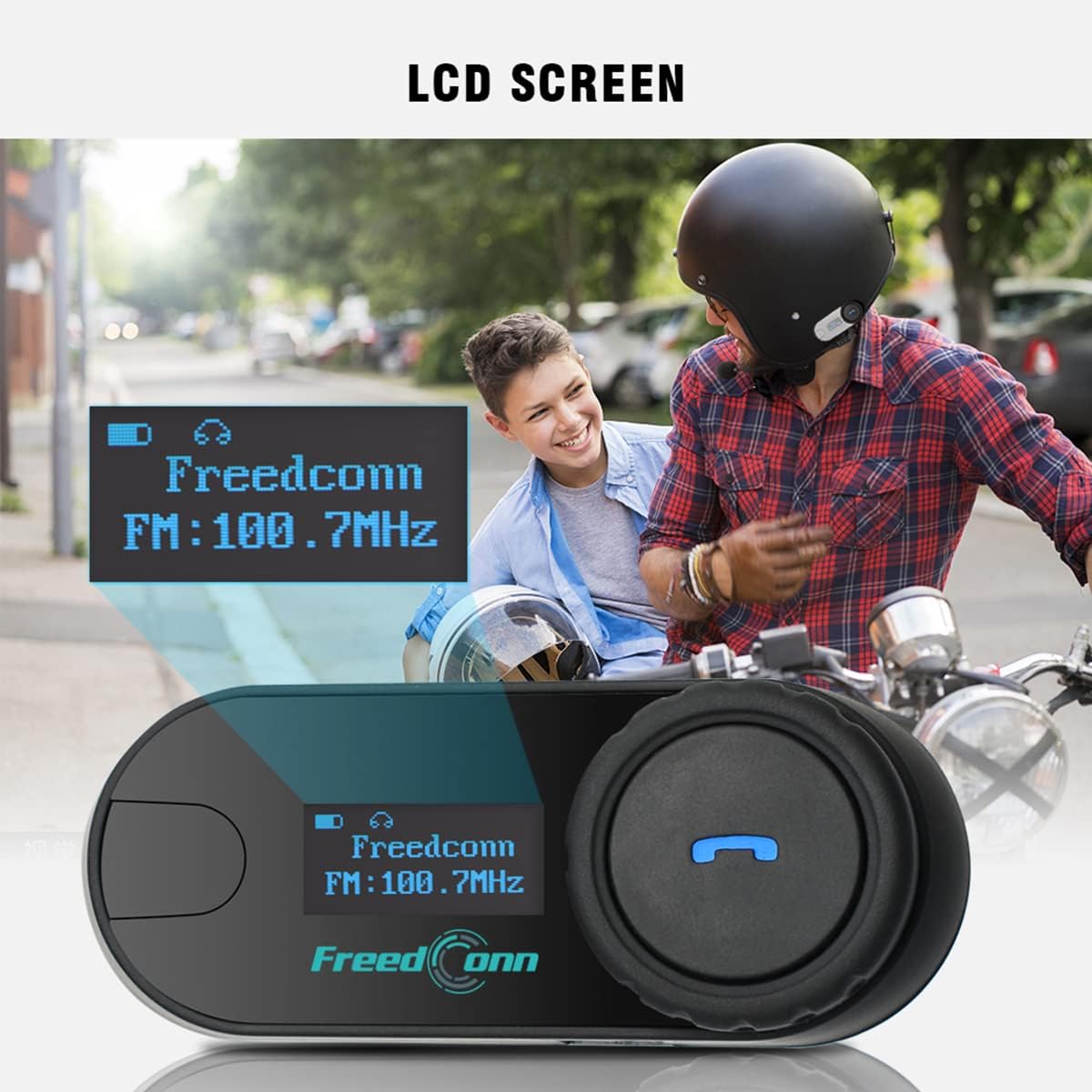 FreedConn 1pcs TCOM-SC Bluetooth Motorcycle Headset,2-3 Riders Helmet Bluetooth Intercom, Universal Communication Systems with Music Sharing/LCD Screen/FM Radio/Mobile Phone/GPS/Waterproof