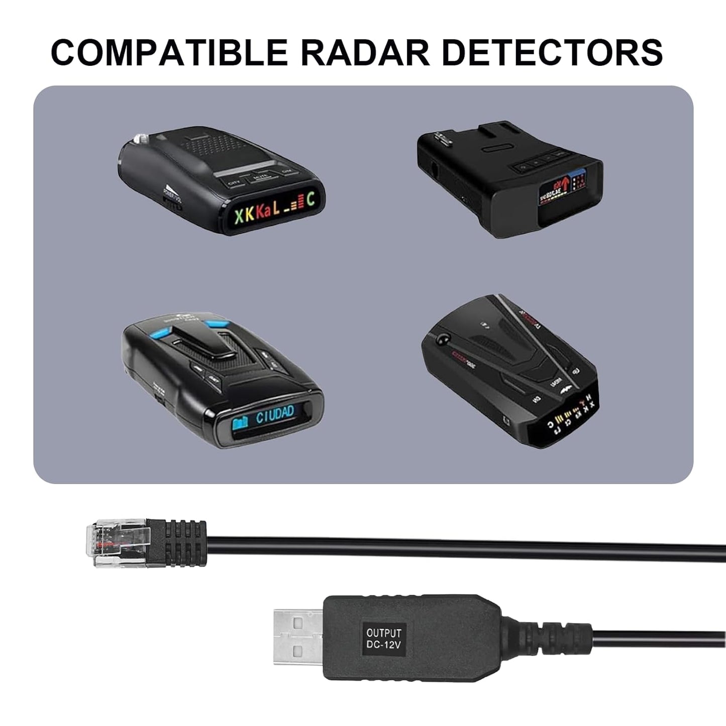Radar Detector Cable for Escort Passport 9500ix, Beltronics, Uniden R1 R3 R7, USB to RJ11 Plug Cable 5Ft