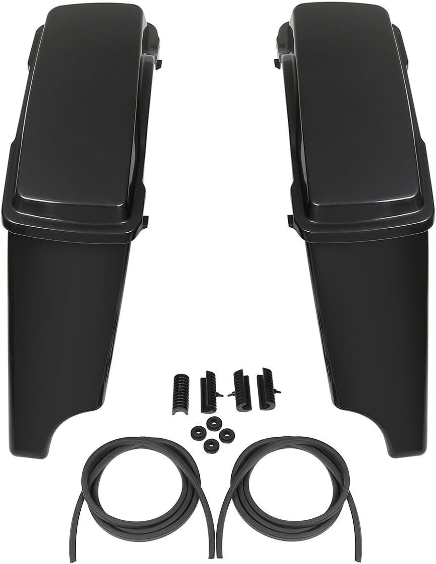 XFMT Unpainted 5" Stretched Extended Hard Saddlebags Dual Exhaust Compatible with Harley Touring Models FLT, FLHT, FLHTCU, FLHRC, Road King, Road Glide, Street Glide, Electra Glide, Ultra-Classic