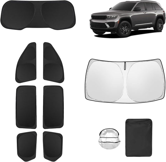 8pcs Car Window Shades for Jeep Grand Cherokee 2022-2025(Not Grand Cherokee L&Jeep Cherokee) Accessories,Windshield Side Rear Full Sunshade,Sun Visor UV Blocking, Privacy Protection for Outdoor