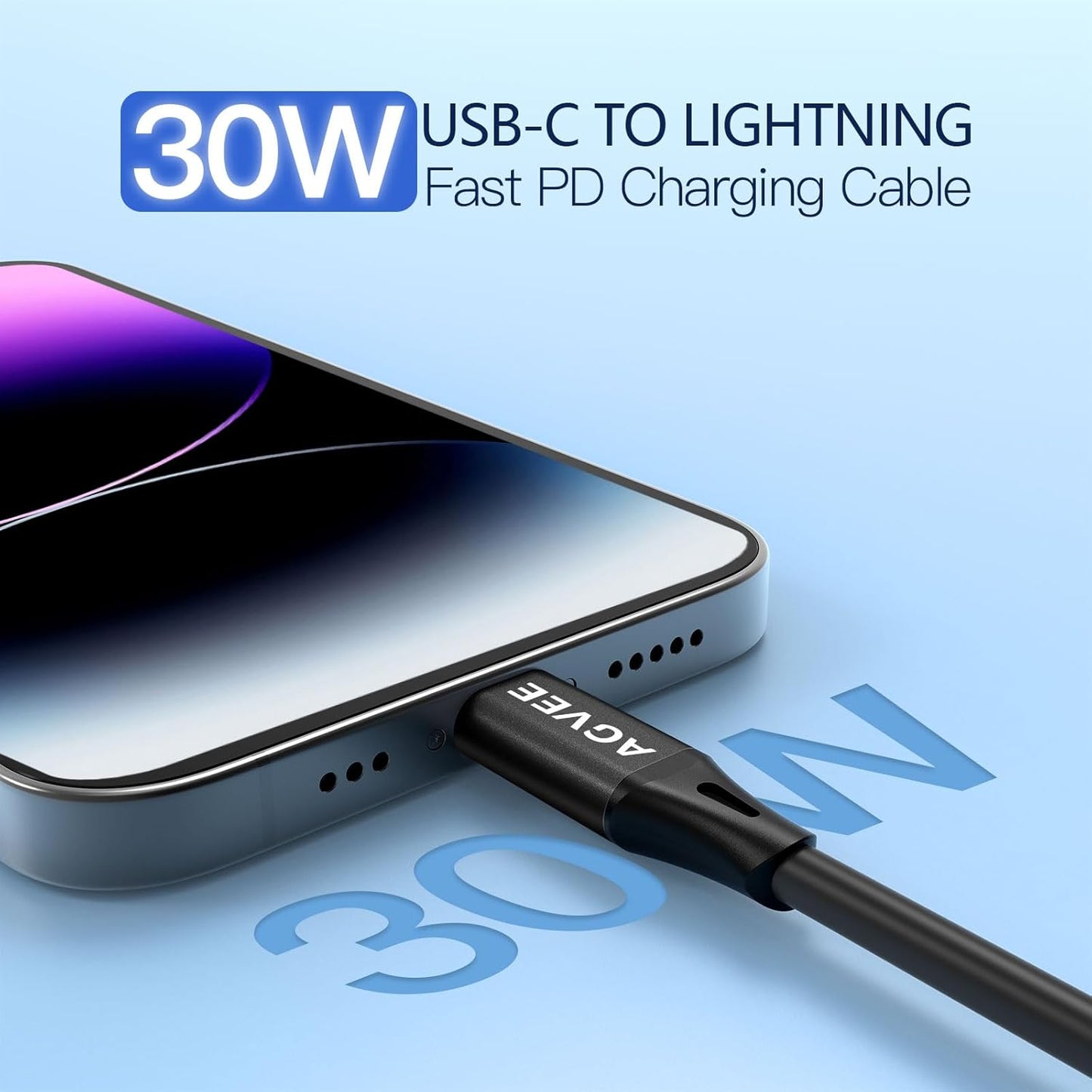 AGVEE 2 Pack 3ft Coiled Short USB-C to Lightning Charging Cable [MFI Certified] 30W PD Fast Charger Cord in Car for iPhone 14/13/12/11/XS/8/7/6/5 CarPlay, iPad, iPod, Black